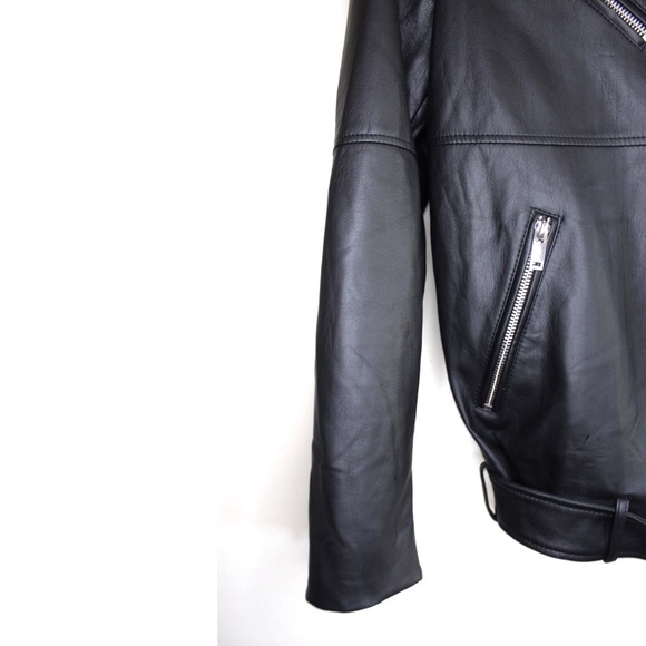 Zara Vegan Leather Edgy Moto Biker Jacket XS Girls Rule Slogan Bloggers Favorite - Picture 7 of 16